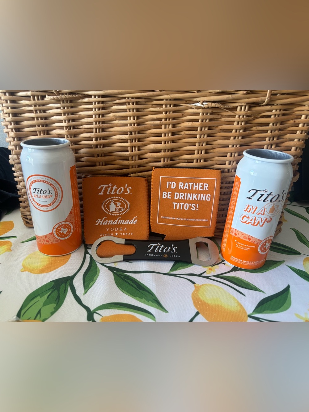 Tito's Handmade Vodka Orange Can Cooler & Bottle Opener Gift Set